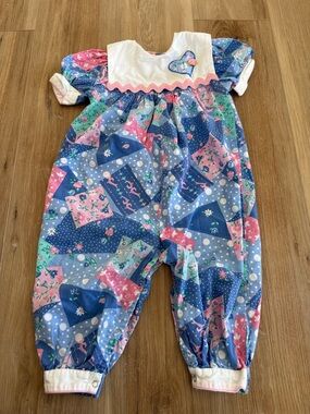 Vintage Cottage Core Quilt Print Romper